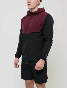 OEM Men's Hooded Color Blocking Sport Jacket And Shorts <b>Set</b> Breathable <b>Knitted</b> Polyester Outerwear <b>Set</b> - Product Image 3