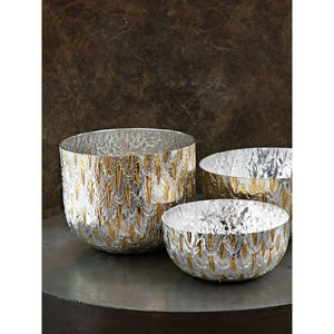 Ensemble de 3 bols de service de luxe en métal de qualité supérieure, texture unique argentée brillante et dorée, vaisselle de cuisine. - Product Image 1