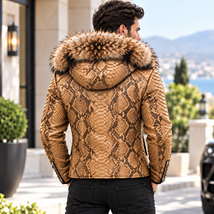 Snake Embossed Leather <b>Jacket</b> Plaid Pattern Breathable <b>Summer</b> Casual <b>Men's</b> Biker Style - Product Image 5