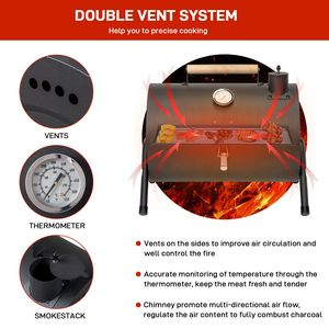 Griglia Portatile Compatta da Tavolo con Termometro, Barbecue in Acciaio per Campeggio all'Aperto, Manico in Legno per Cucinare - Product Image 5