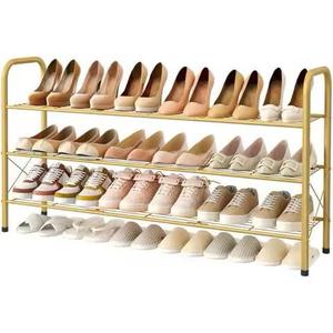 Organisateur de chaussures en métal à quatre niveaux, étagère de rangement en fer forgé avec décorations sculptées, support pour chaussures d'entrée et de maison - Product Image 6