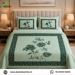 Ensemble de draps en coton vert menthe pour lit king size |   Parure de lit 3 pièces vintage à imprimé floral avec housses de coussin, literie douce et élégante - Product Image 2