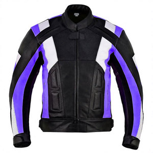 Blouson de moto en cuir color block pour homme, noir, rouge, blanc, respirant, pour la course et la conduite - Product Image 3