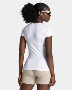 เสื้อยืดผู้หญิงทรงเข้ารูป ผ้าฝ้าย สไตล์ลำลอง สตรีทแวร์ ปักโลโก้ แขนเสื้อแบบแร็กแลน สีขาว พิมพ์ลาย ปักลาย ปรับแต่งได้ - Product Image 2