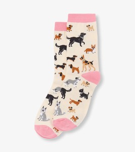 Chaussettes ras du cou avec motif chien, bordure rose, en coton et élasthanne, tricotées, respirantes, confortables, unisexe, pour usage quotidien, style automne, service OEM - Product Image 3
