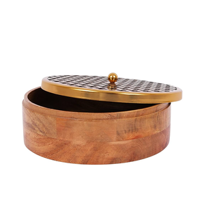 Boîte ronde moderne en bois pour chapati, chauffe-roti, casserole avec couvercle imprimé pour cuisine de luxe, service et rangement - Product Image 3