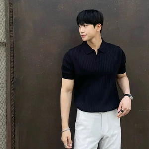 Men Slim Fit Polo <b>Shirts</b> Solid Stretch Collared <b>T</b>-<b>Shirt</b> Fashion Trendy Cotton Casual Top Summer Clothes Comfortable Stretchy - Product Image 2