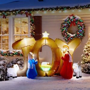 Presepe Natalizio Illuminato da 2,3 m con Divertente Insegna Gonfiabile 'JOY' per Decorazioni Esterne Natalizie - Product Image 1