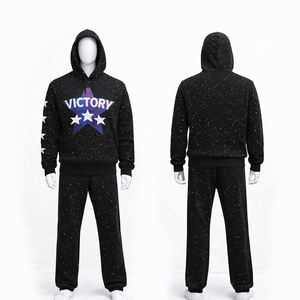 Conjunto de chándal personalizado con estampado de llamas moradas para hombre, sudadera con capucha y pantalones deportivos con cremallera, ropa informal estilo hip hop - Product Image 3