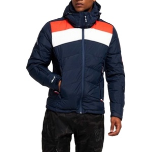 Chaqueta acolchada azul oscuro para hombre con capucha, cierre de cremallera, diseño de bloques de color, cortavientos, deportiva de invierno, corte regular, relleno de poliéster, a la moda. - Product Image 2