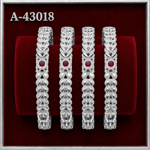 Women's Silver Plated Bangles With <b>Ruby</b> Inlay Classic Flower Pattern Wedding Jewelry A-43018 - Product Image 1