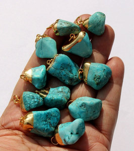 Genuine Natural Turquoise Stone Gold Capped Pendant <b>Raw</b> <b>Crystal</b> Boho Jewelry Charm for Necklace Making - Product Image 2