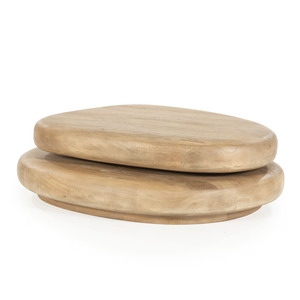 Table basse de salon moderne en bois de manguier massif, forme organique, rotation à 360 degrés, fabrication artisanale, finition naturelle et brune - Product Image 3