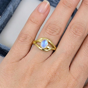 Prong Setting Oval Cut <b>Moonstone</b> Crossover Band <b>Ring</b> Solid 925 Sterling Silver Yellow Gold Plated Women Engagement Birthday <b>Ring</b> - Product Image 5