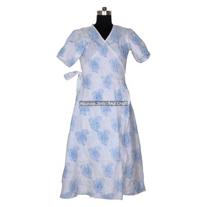 100% coton fait à la main Bikini Cover-Up bloc imprimé été peignoir caftan Kimono Style grande taille doux vêtements de nuit - Product Image 1