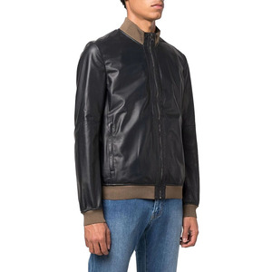 Blouson aviateur en cuir véritable noir pour homme, col rabattu, fermeture éclair, coupe classique, décontracté, hiver, imperméable, respirant - Product Image 3