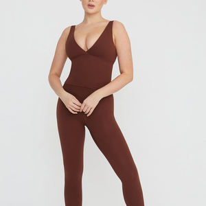 Soutien-gorge de sport sans couture à bretelles spaghetti et col en V profond pour femme, maintien moyen, couleur unie, idéal pour le yoga et le fitness - Product Image 3