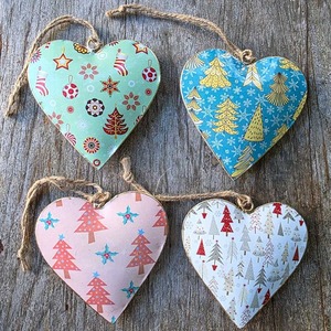 <b>Red</b> Heart Metal Hanging Ornament with Gold Snowflake <b>Glitter</b> Design Traditional Christmas Tree Decor - Product Image 6