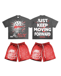 เสื้อยืดแขนสั้นสีพื้นผ้าฝ้าย 100% ไซส์ใหญ่พิเศษสำหรับผู้ชาย ชุดเซ็ต 2 ชิ้น กางเกงขาสั้น แห้งเร็ว ระบายอากาศได้ดี - Product Image 3