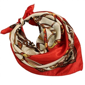 Low MOQ Custom Design Satin <b>Red</b> And Cream Square Silk <b>Scarf</b> Bandana for Women Street Style Quick Dry Breathable Multifunctional - Product Image 1