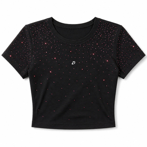 Trendy <b>Rhinestone</b> Crop <b>Top</b> Women's Shirts Black Slim Fit Crop Tee Sparkly Y2K Fashion Summer Cotton Spandex Custom Baby <b>Top</b> OEM - Product Image 3