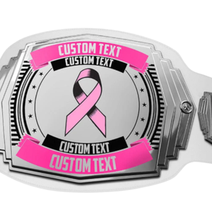 Cinturón de Campeonato de Concienciación sobre el Cáncer de Mama con Texto Personalizado y Diseño de Lazo Rosa, Cinturón Plateado para Eventos de Recaudación de Fondos - Product Image 2