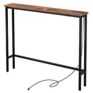 Tavolino Consolle Stretto da 100 cm con Prese di Corrente e Porte USB, Struttura in Metallo Specchiato, per Divano e Applicazioni Domestiche - Product Image 4
