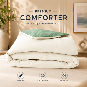 300 GSM Off White Moss Reversible Dual Tone Microfiber Comforter | Soft Plush All Season <b>Bedding</b> <b>Quilt</b> for Hotel Guest Bedrooms - Product Image 2