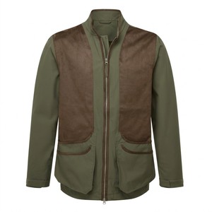 Veste de chasse pour homme en polyester camouflage vert olive, imperméable, coupe-vent, respirante, avec écussons en toile aux épaules et blocs de couleur, fermeture éclair - Product Image 4