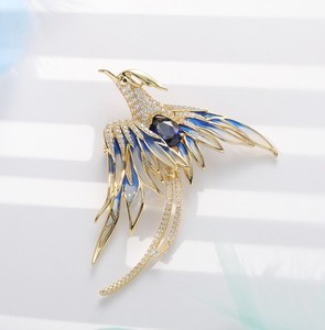 Broche de Pájaro Pequeño de Plata 925 con Zafiro Azul Cultivado, Joyería de Pluma con Alas, Regalo para Mujer L - Product Image 1