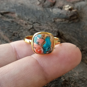 Gold Plated Oyster Ring Handmade Shell Gemstone Ring <b>Statement</b> Jewelry - Product Image 1