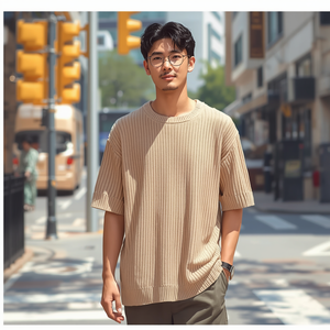 T-shirt décontracté en tricot uni pour homme, coupe ample, manches courtes, respirant, écologique, 100% coton, fabrication sur mesure directe d'usine - Product Image 5