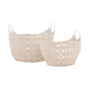 Vintage White Macrame <b>Basket</b> Perfect For Shopping Storage Grocery Organizer And Reusable Home Storage Solution From India - Product Image 6