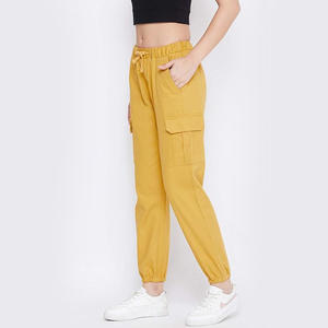 Joggers cargo femme jaune moutarde à séchage rapide avec cordon élastique – Vente en gros Europe – Idéal été et activités extérieures - Product Image 4