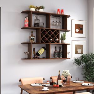 Grand porte-vin mural rustique à 3 niveaux, étagère de rangement multifonctionnelle en bois avec porte-verres pour usage domestique - Product Image 2
