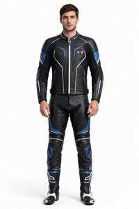 Traje de Motociclismo de Cuero Negro y Azul para Hombre y Mujer, Ropa de Protección a Prueba de Viento - Product Image 6