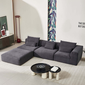Modern Dark Grey Fabric <b>Sofa</b> | Modular Square Sectional Couch with Ottoman | Horti Club Villa & School - Product Image 1