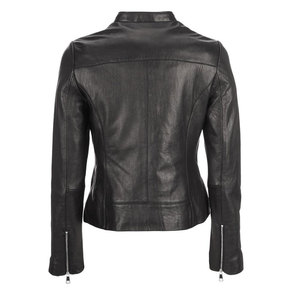 Women Genuine <b>Leather</b> Moto Biker Jacket Stand Collar Full Sleeve Zipper Closure Autumn/Winter Style Solid Color Regular Length - Product Image 2