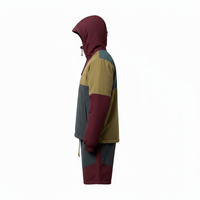 Conjunto Deportivo ALEEN para Hombre con Capucha y Bloques de Color, Impermeable, para Invierno, con Cremallera Completa en las Mangas y Pantalones Cortos con Bolsillos Laterales