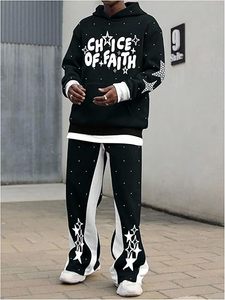 Ensemble de survêtement 2 pièces pour homme, style Hip Hop, automne, avec sweat à capuche brodé à manches longues et pantalon de jogging empilé de créateur, 100% coton - Product Image 5