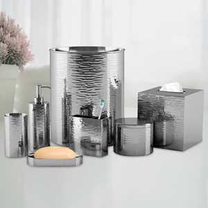Ensemble de salle de bain moderne en acier inoxydable poli, six pièces, avec boîte à mouchoirs, porte-savon, porte-brosse à dents et plateau, respectueux de l'environnement - Product Image 4