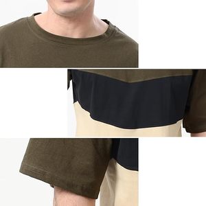 Camiseta de hombre de manga corta con cuello redondo, estilo oversized, con bloques de color, tejido informal, ribete en contraste y diseño liso, en oferta. - Product Image 2