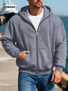 Sweat-shirt à capuche zippé noir pour homme, coupe classique, décontracté, en coton tricoté, couleur unie, pour l'automne - Product Image 4