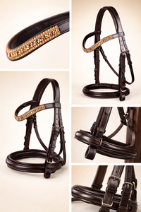 Bridon de cheval en cuir de qualité supérieure avec frontale ornée de cristaux - Product Image 2