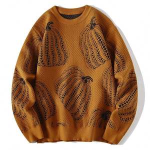 Pumpkin Pattern Knitted Pullover Crew Neck Regular Sleeve Autumn Casual Wear <b>Men</b> <b>Sweater</b> - Product Image 4