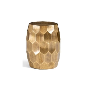 Modern Cylindrical Brass <b>Side</b> <b>Table</b> Honeycomb Design Sculptural Metal Accent Antique <b>Gold</b> Finish Fully Assembled Luxury Living - Product Image 3
