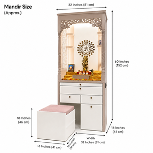 Luxury Traditional Solid Engineered Wood Home Temple Storage Carved Details Pooja <b>Mandir</b> Indoor Use Stool Dual Tone OEM Delhi - Product Image 2