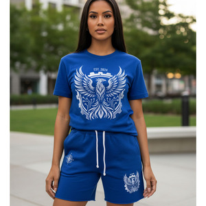 Conjunto de Camiseta sin Mangas y Pantalones Cortos de Dos Piezas, 100% Algodón, con Logotipo Personalizado, Estilo Casual Urbano para Otoño 2025, Impresión por Transferencia de Calor - Product Image 5