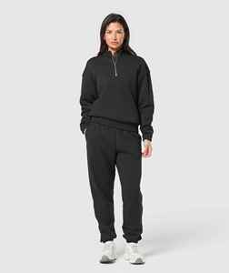Chándal con Capucha para Mujer, Color Negro, Manga Larga, Cierre de Cremallera de un Cuarto, Ropa Casual de Otoño, Corte Regular, con Bolsillos Laterales - Product Image 6