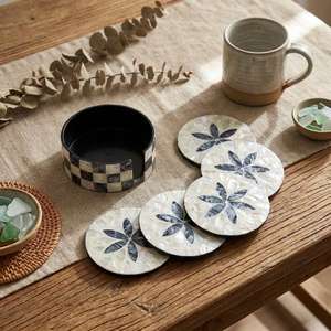 Ensemble de 6 sous-verres écologiques classiques avec support, faits à la main en coquillage rond, décoration de table, couleur personnalisée - Product Image 2